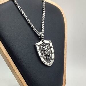 Stainless Archangel St Michael Shield Necklace Christian Catholic Faith Gift NEW